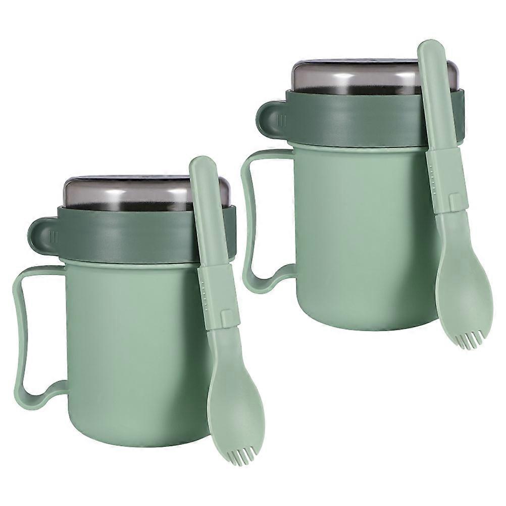 Portable Soup Mug with Lid for Storage 2Pcs Green Microwave Safe Container
