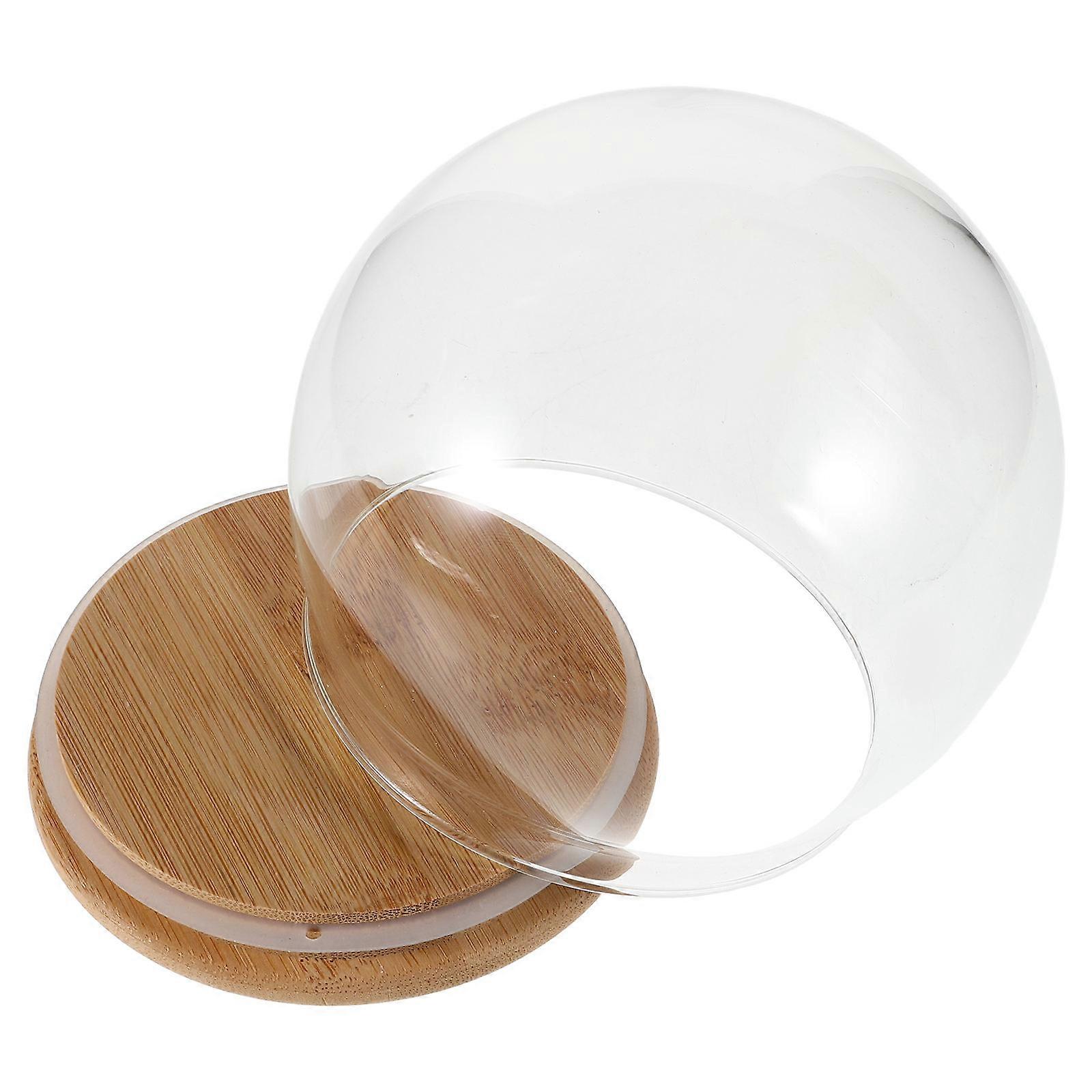 Clear Decorative Glass Display Dome for Home Featuring Bamboo Base