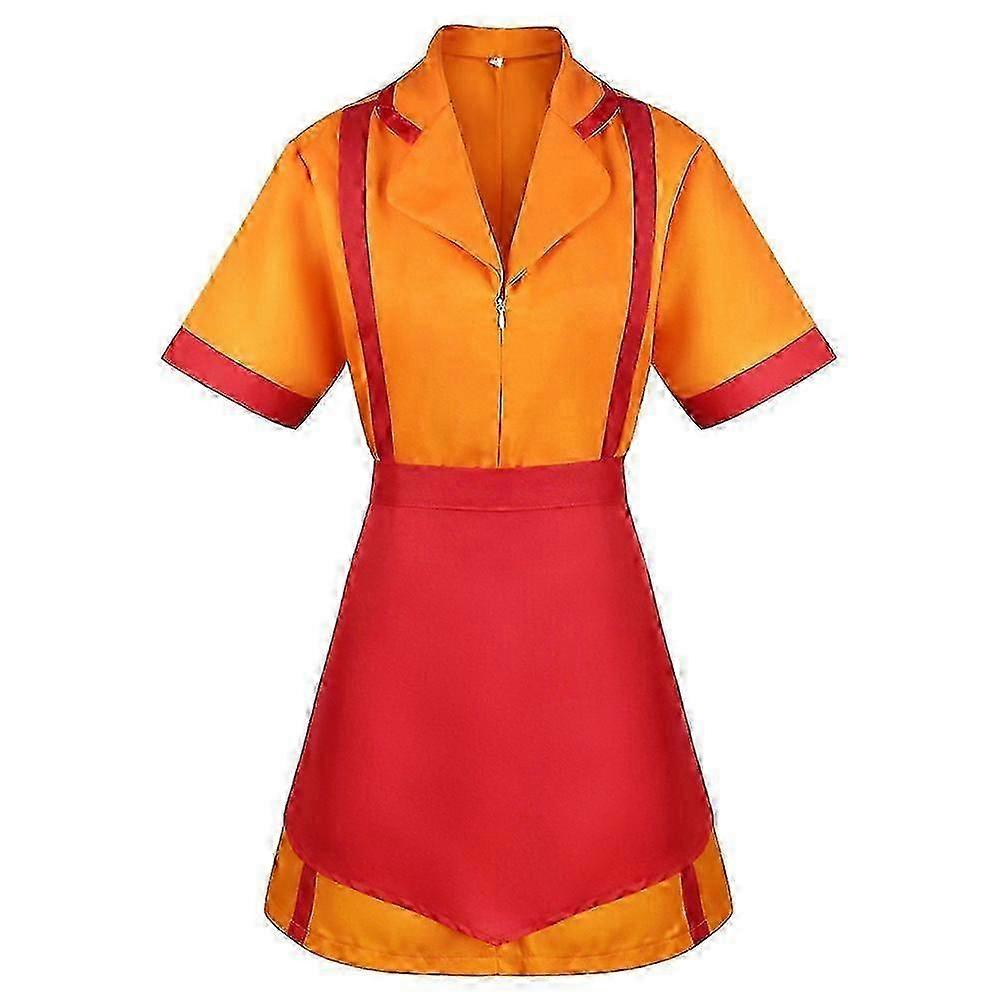 Robe jaune uniforme de serveur/serveuse de restaurant pour Halloween, cosplay, carnaval et fêtes costumées pour femmes_w