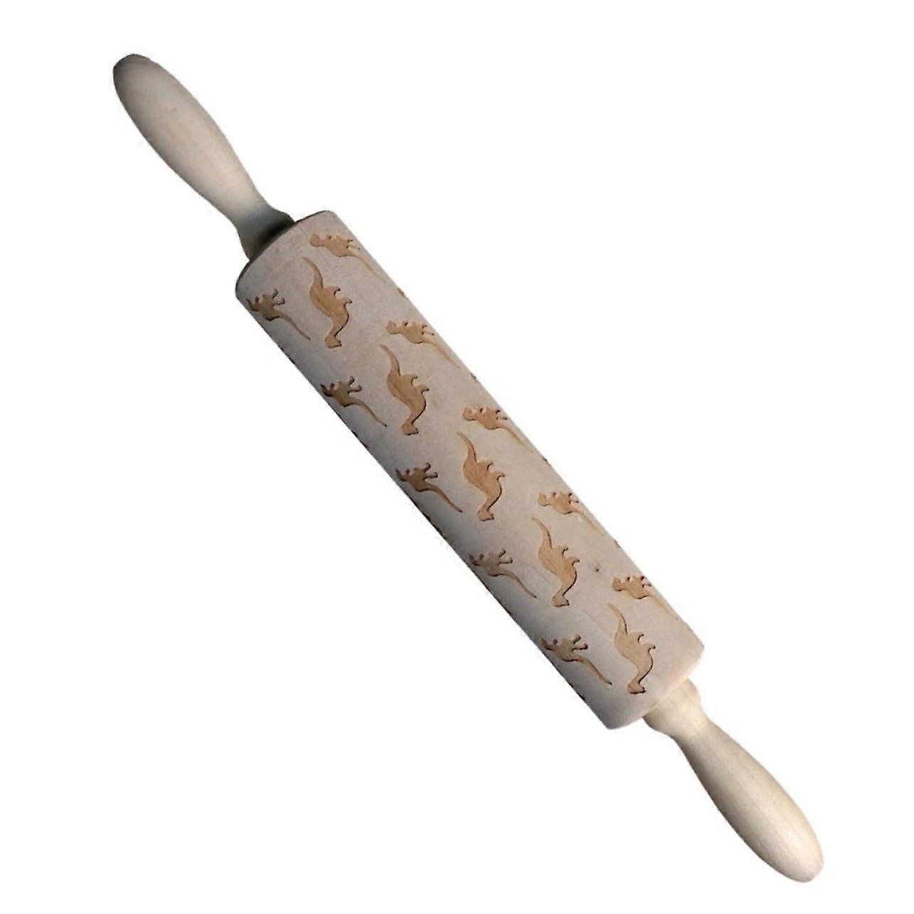 Embossing Rolling Pin with Dinosaur Pattern, Wooden NonSlip Handle for Cookies Pastry Baking