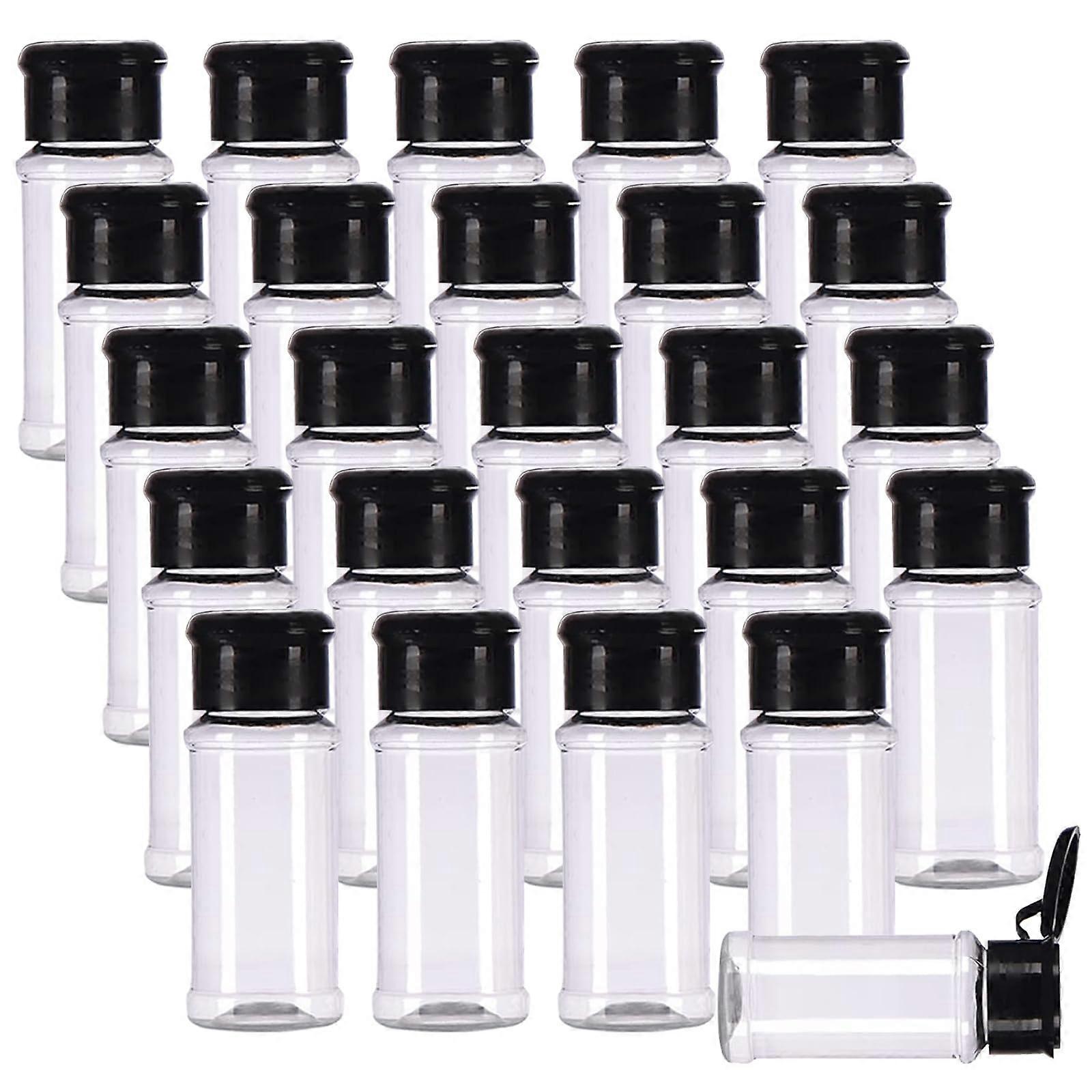 25Pcs 75ml Clear Plastic Spice Jars with Secure Flip Caps for Kitchen Seasoning Storage (Black)
