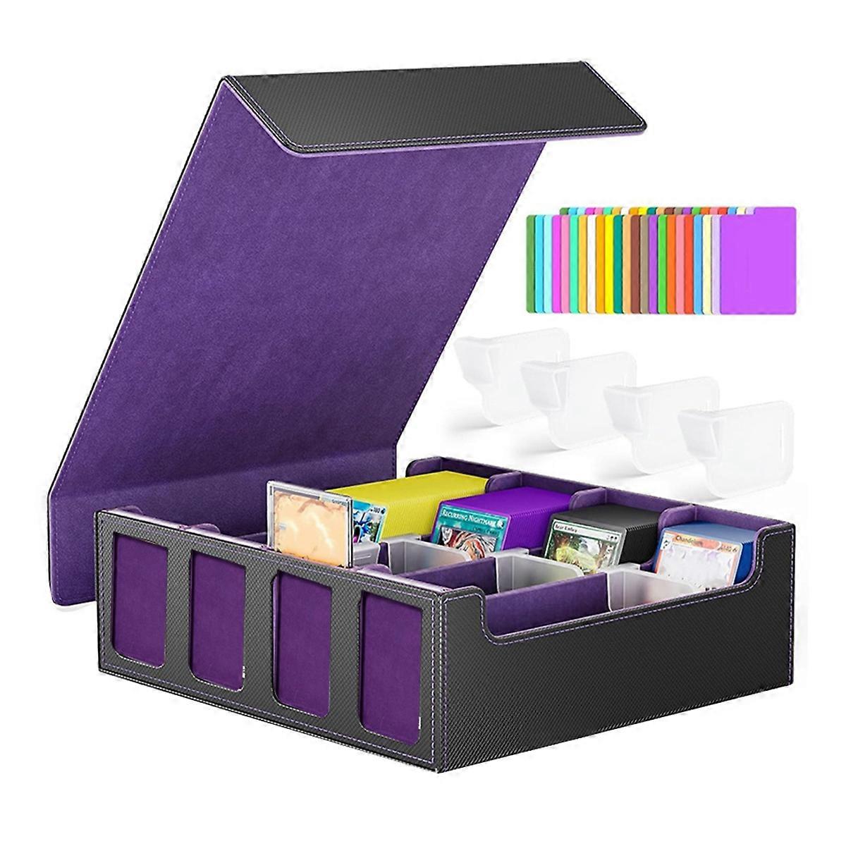 Trading Card Storage Box with Window, 4-Row Deck Case with Removable Lid,Card Deck Box for Game Sports Card Black&