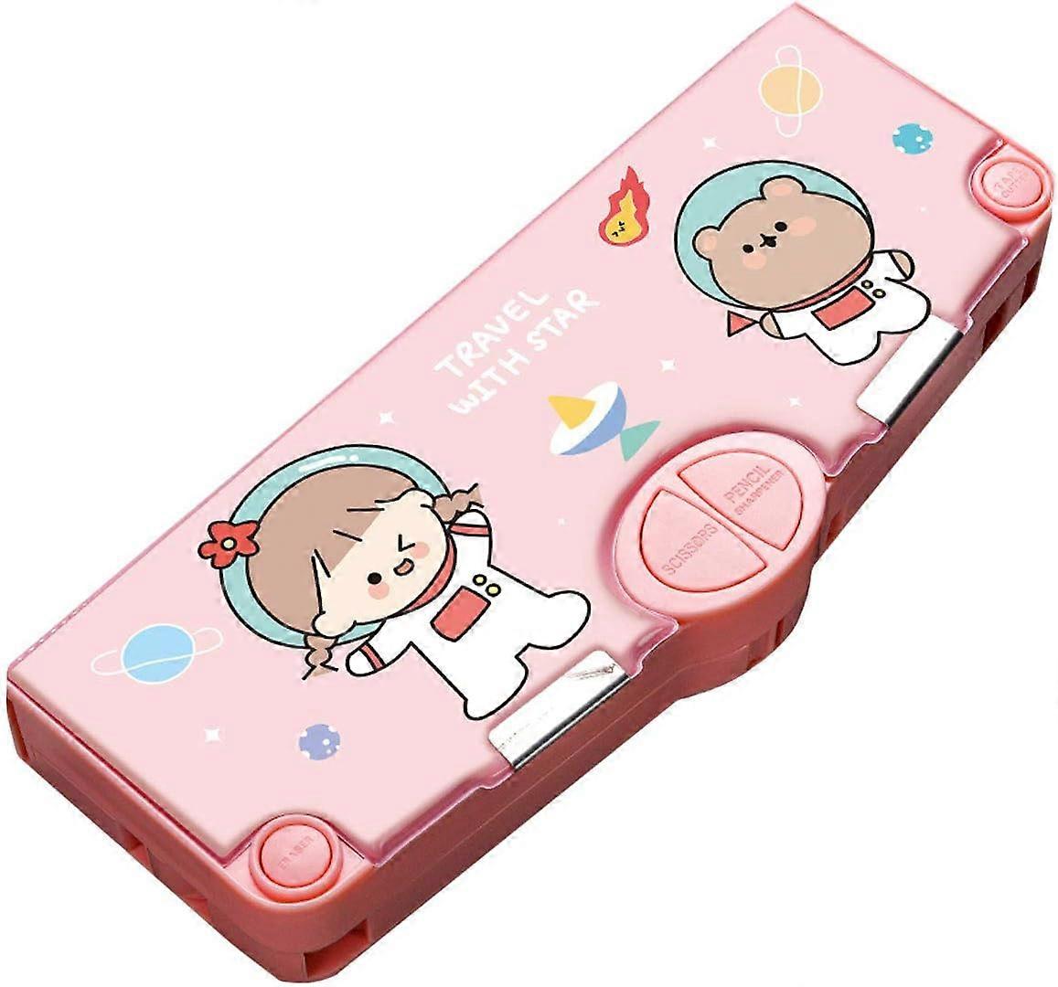 New product,Multifunction Pencil Case, Pencil Box with 3 Compartments for Students - Cartoon Pattern