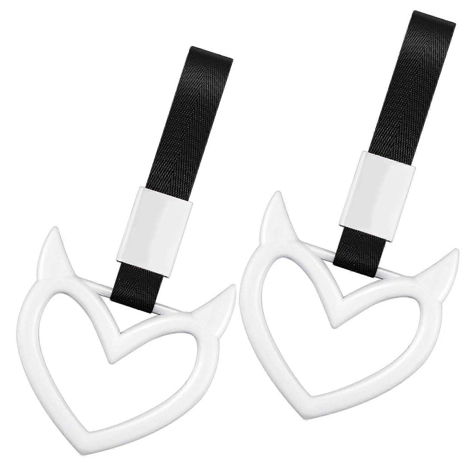 2PCS Heart Shaped Car Hand Strap Set, Red and Black Decorative Mirror and Bumper Handle Rings
