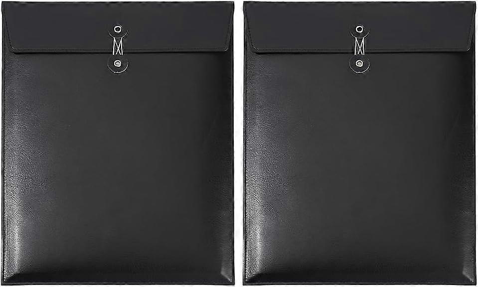 2 Pcs PU Leather File Folers Vertical A4 File Envelope Filin Folder Waterproof Leather File Storage Pockets with String Tie Closure(Black)