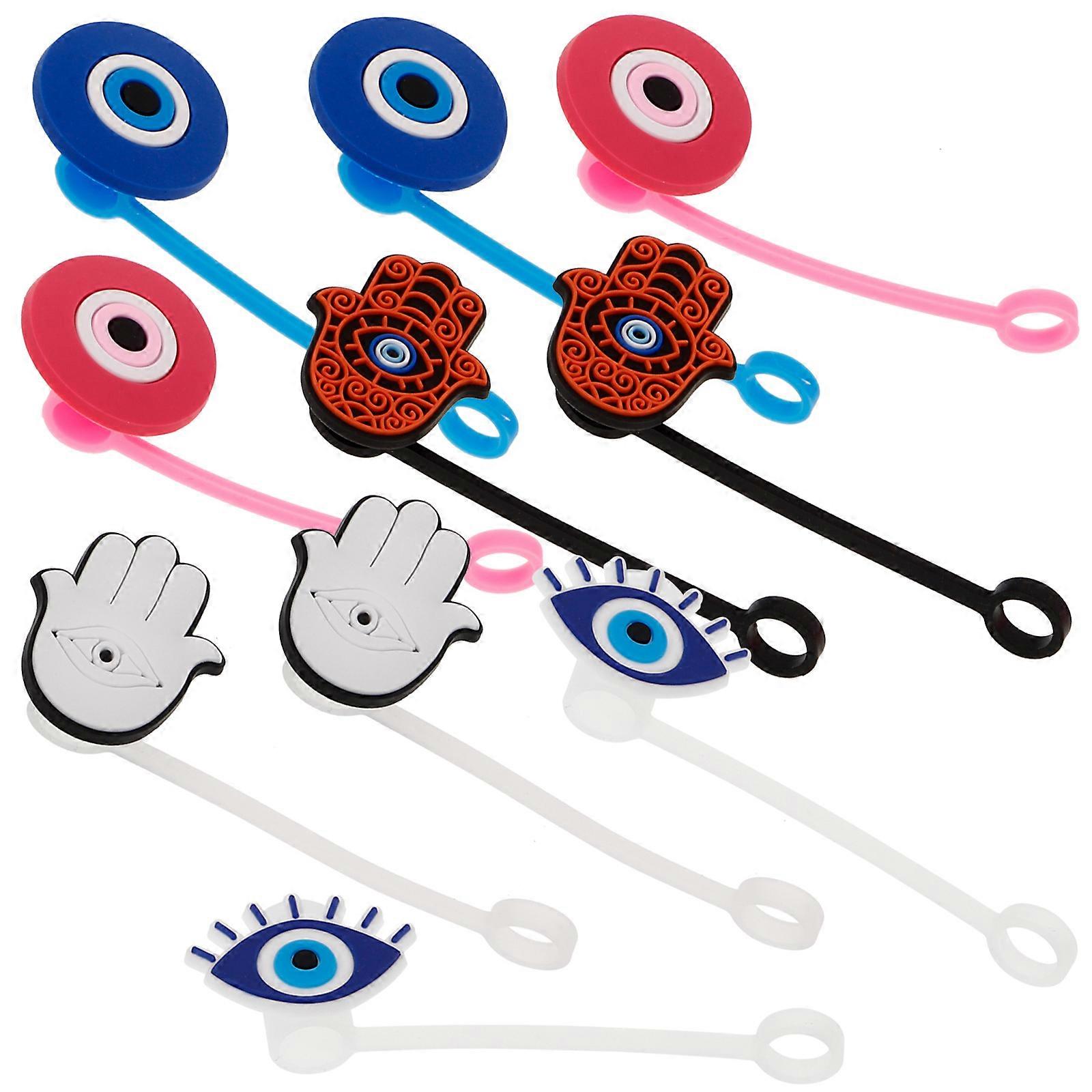 Reusable Silicone Evil Eye Straw Caps for Drinking 10Pcs Set