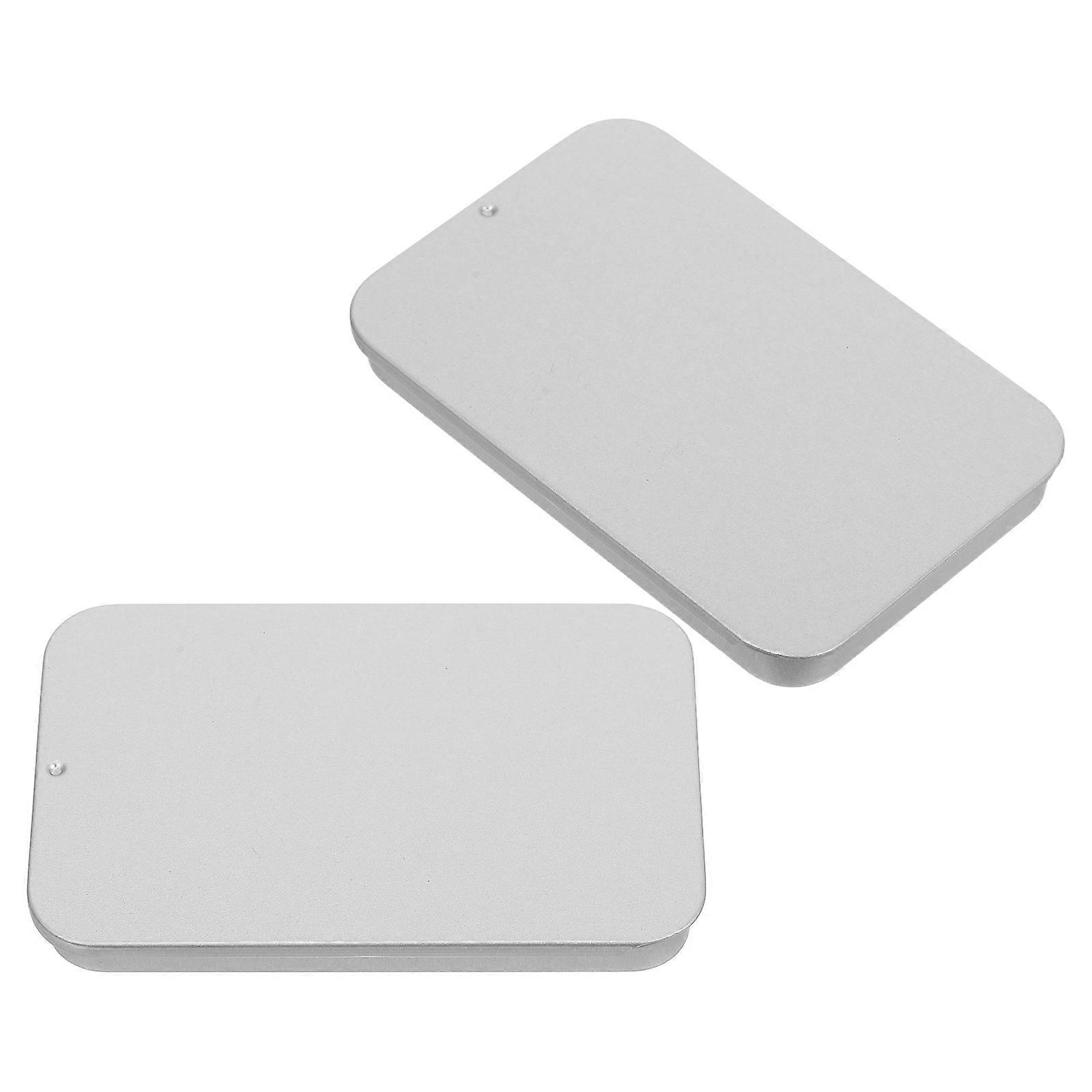 Portable Silver Balm Box for Storage 2Pcs Tinplate Slide Top Tin Containers