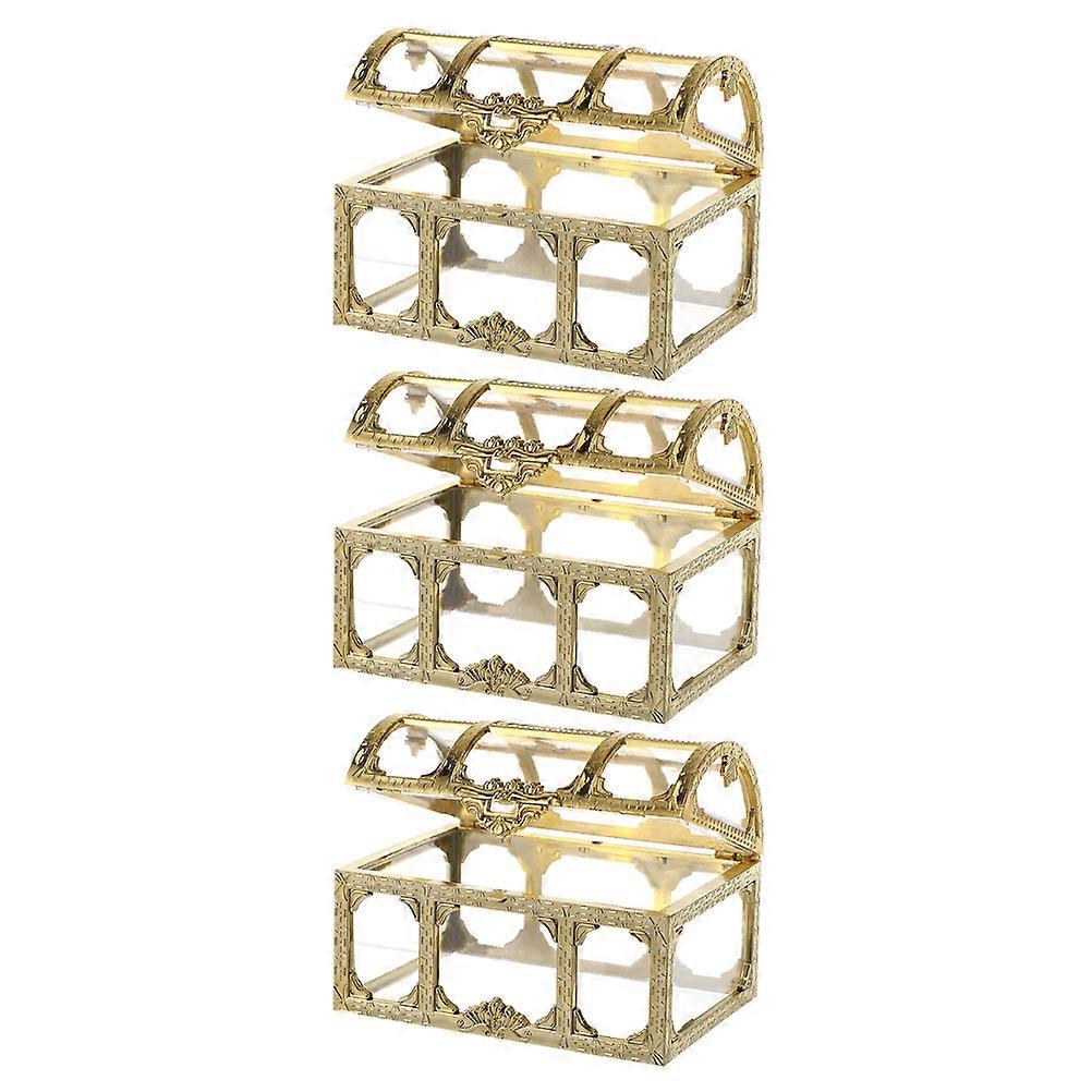 Golden Transparent Treasure Chest Box for Storage Use with Lock Plastic 3pcs Various Sizes
