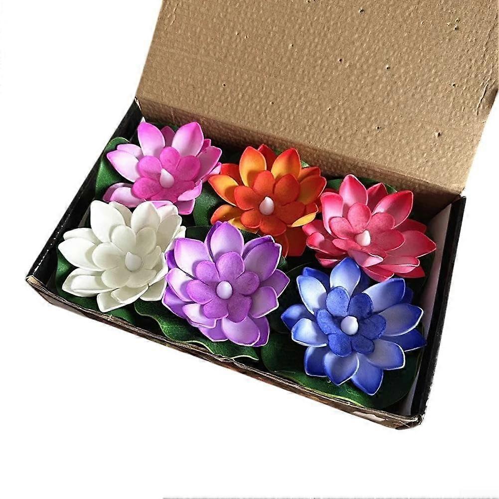 Floating Pool Lights 6Pack Lotus Lanterns, Artificial Lifelike Floating Flowers For Pool With LED Lights