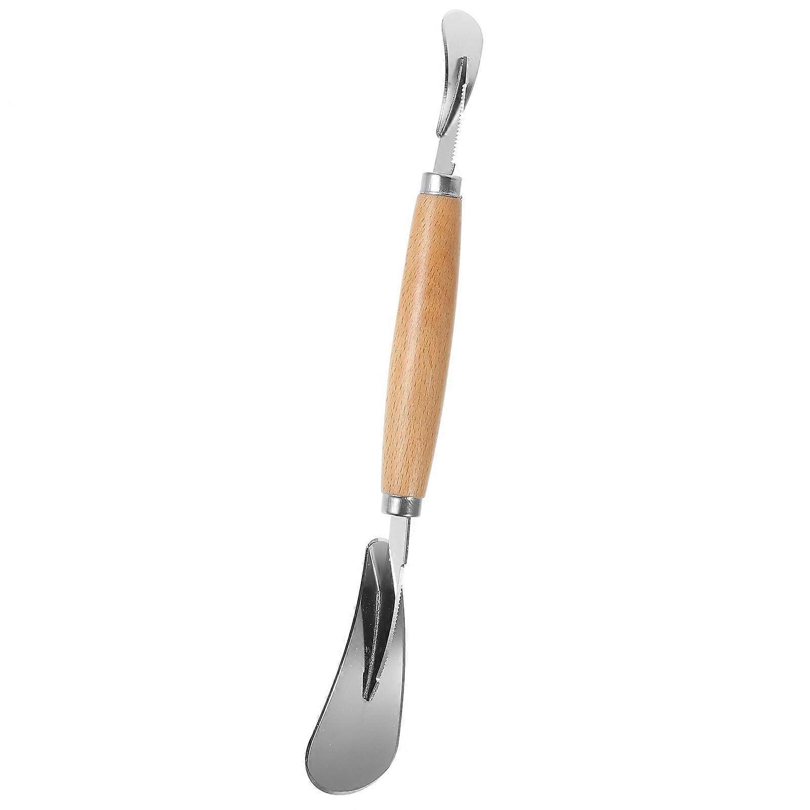 Stainless Steel Citrus Peeler with Ergonomic Wooden Handle for Fast Orange and Grapefruit Prep