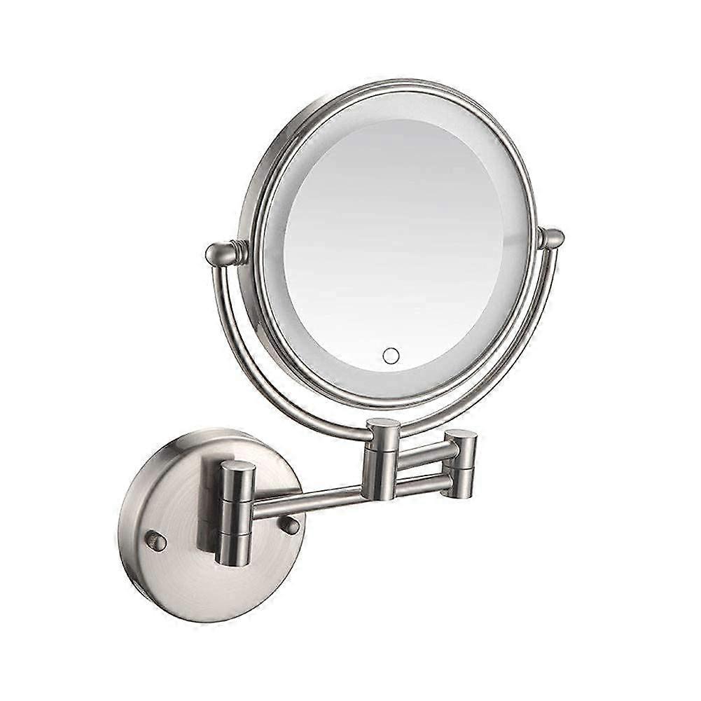 Bathroom LED Mirror 8 Inch Double Sided Nickel Brushed Wall Mounted Makeup Mirror with Touch Screen