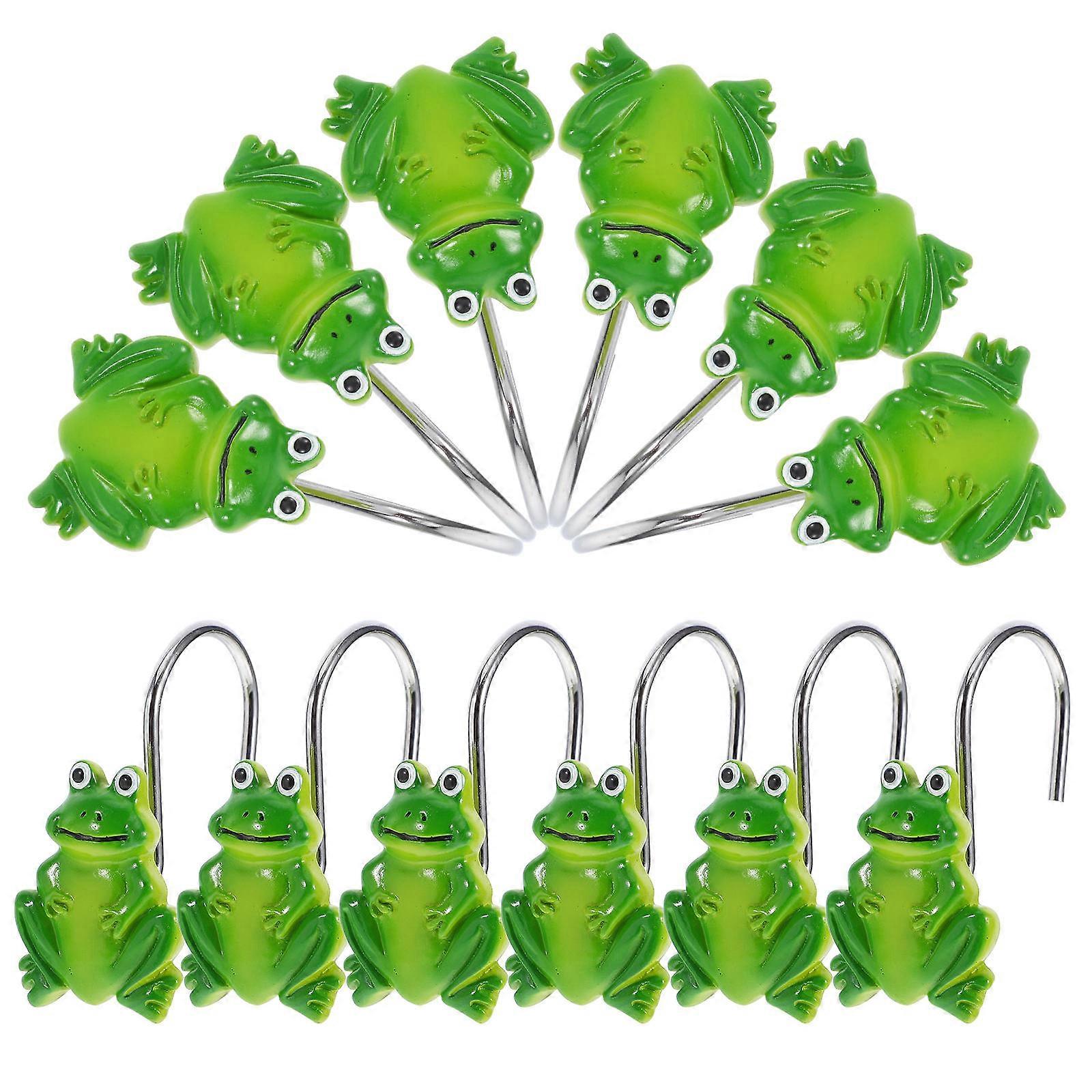 Shower Curtain Holder Hooks 12Pcs Frog Shape Rustproof Green Bathroom Accessories Glide Smoothly Functionality