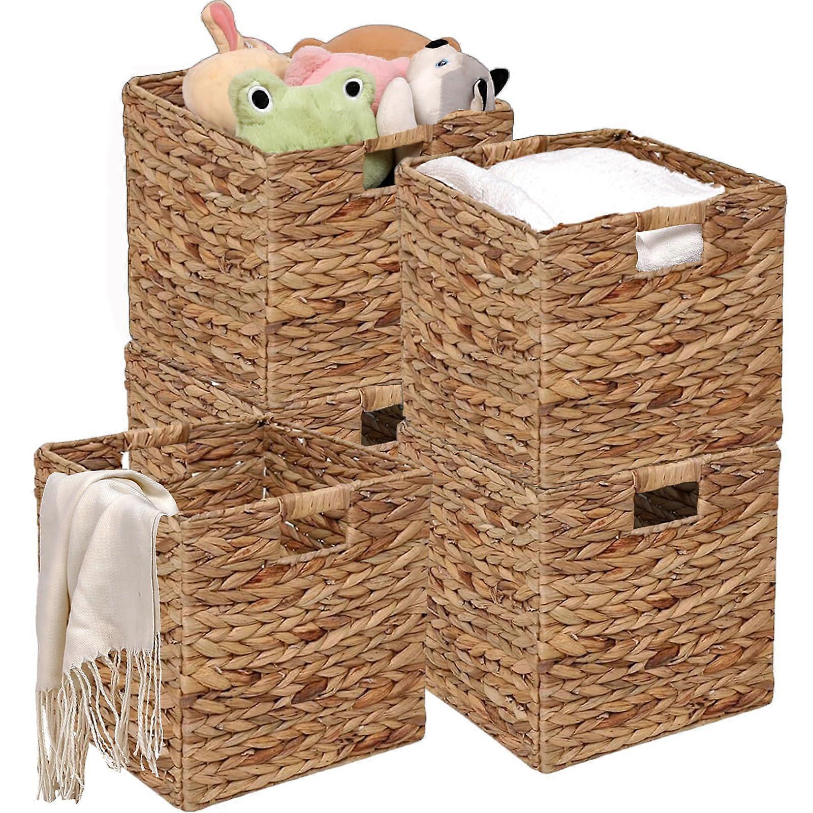 11x11 Wicker Storage Baskets Set of 5 Collapsible Water Hyacinth Bins with Handles for Shelves
