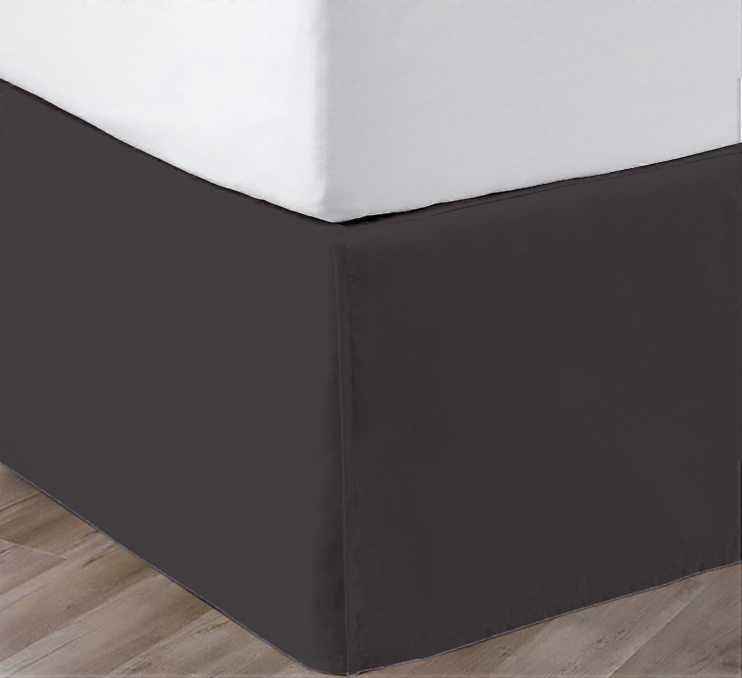 Full Size Pleated Bed Skirt 12 Inch Drop Dark Grey Split Corners Wrinkle Resistant Microfiber