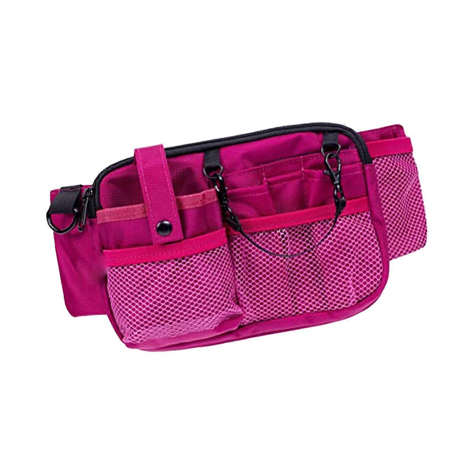 Nurse Tool Belt Pouch with MultiPocket Large Capacity and Adjustable Waist Strap Rose Red
