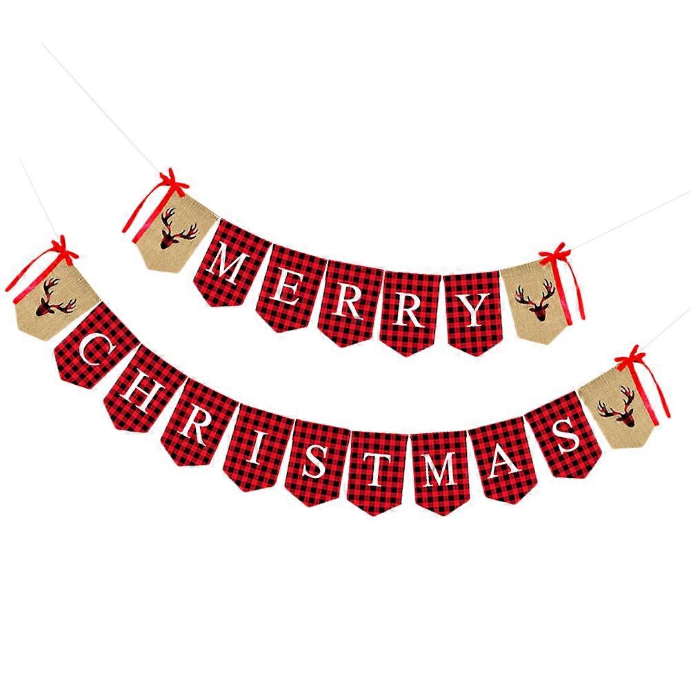 Linen Cloth Christmas Party String Flag Decor Visual Experience Enhancement 1Set