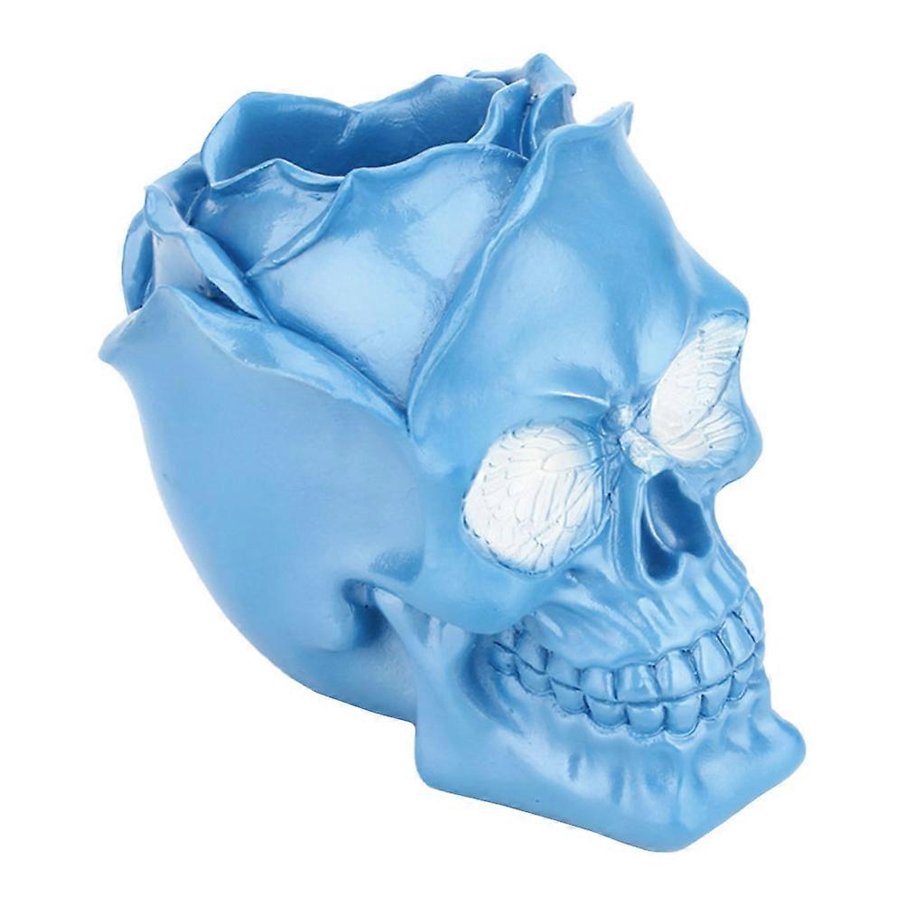 Makeup Brush Bucket Blue Skull Pattern for Desktop Storage 1Pcs