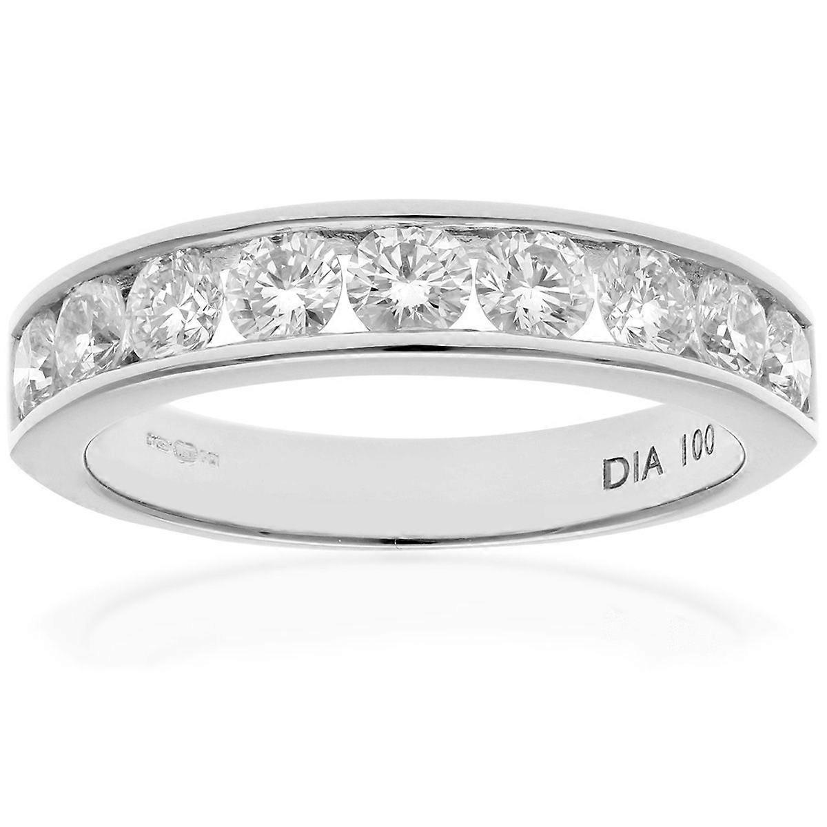 Jewelco London Platinum Round 1ct Diamond 9 Stone Channel Set Half Eternity Ring 3mm