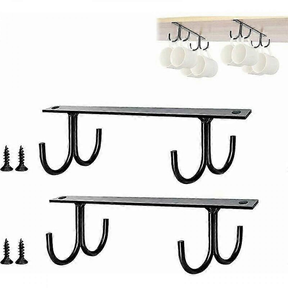 Under Cabinet Mug Rack with Hooks for Cups and Utensils
