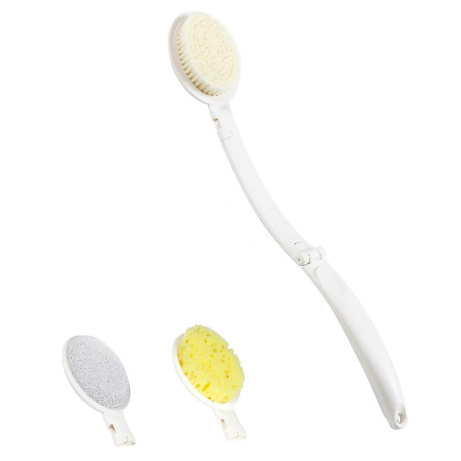 Long Handle Bath Brush with Foldable Ergonomic Handle, Interchangeable Heads for Shower and Travel