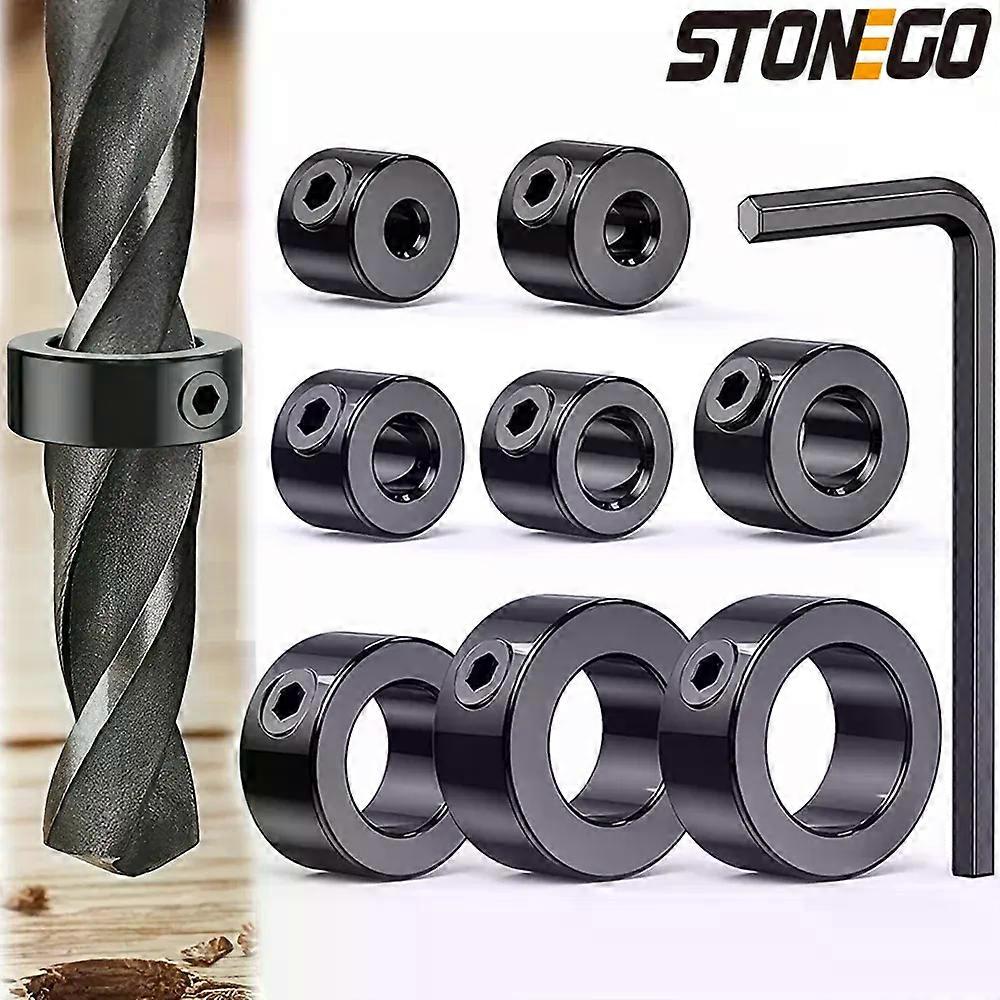 STONEGO 8pcs Drill Bit Depth Stop Rings - 3-16mm Adjustable Collars Positioner for Precision Woodworking