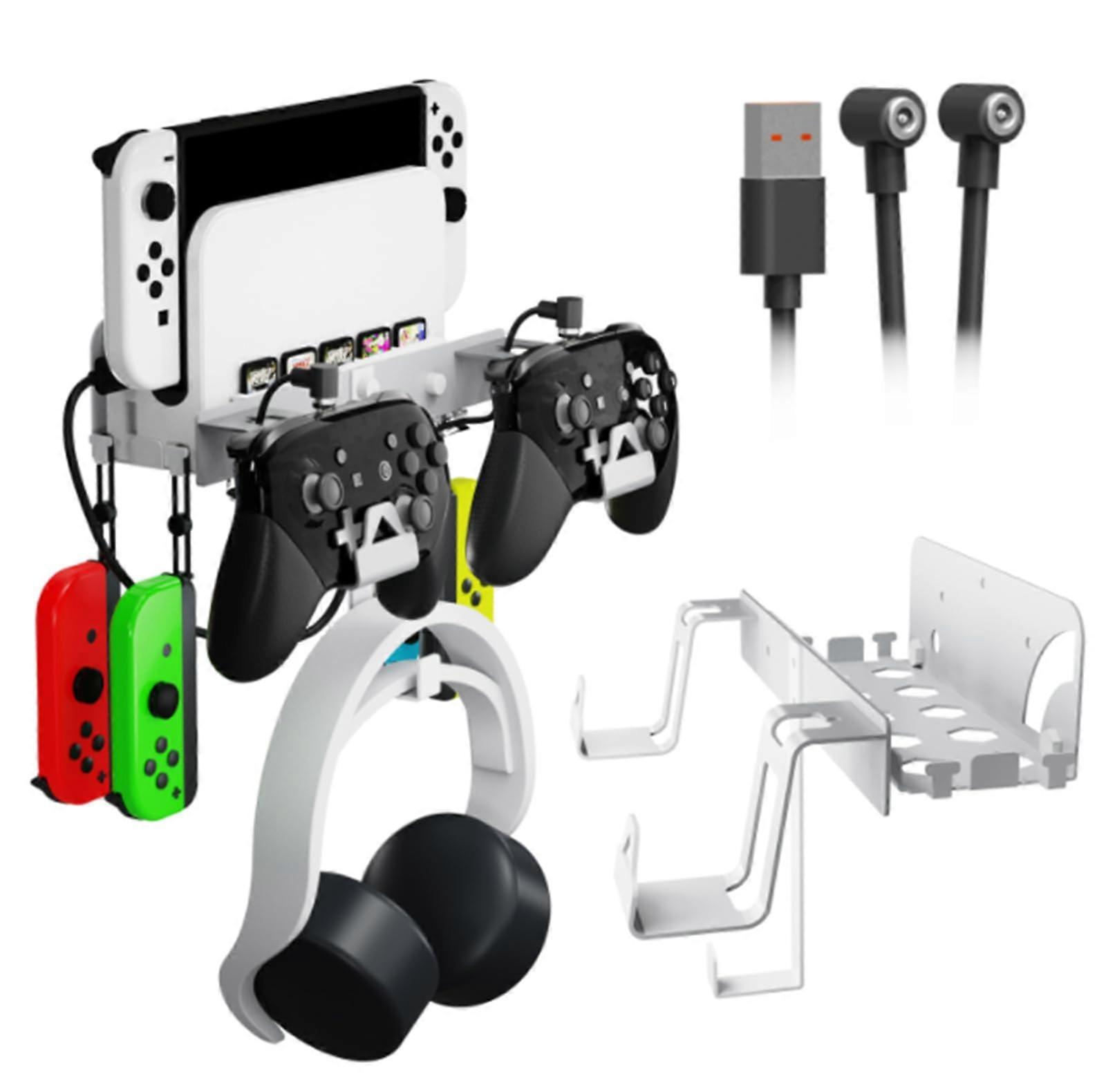 2in1 Wall Mount for Nintendo Switch and Switch OLED with Magnetic Charging Cable, White