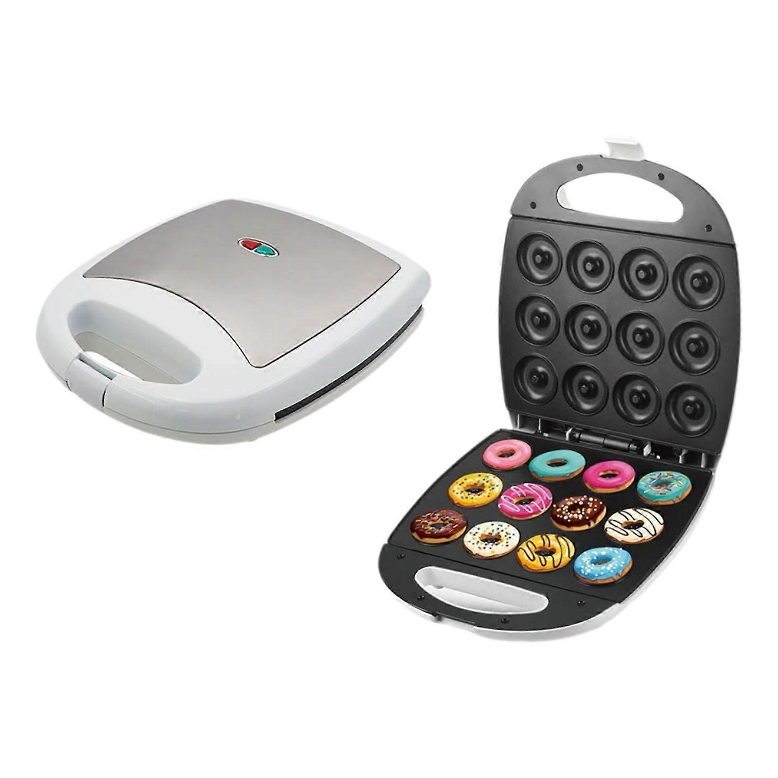 12 Hole Electric Donut Maker with Dual Sided Heating and Temperature Control for Home Baking White