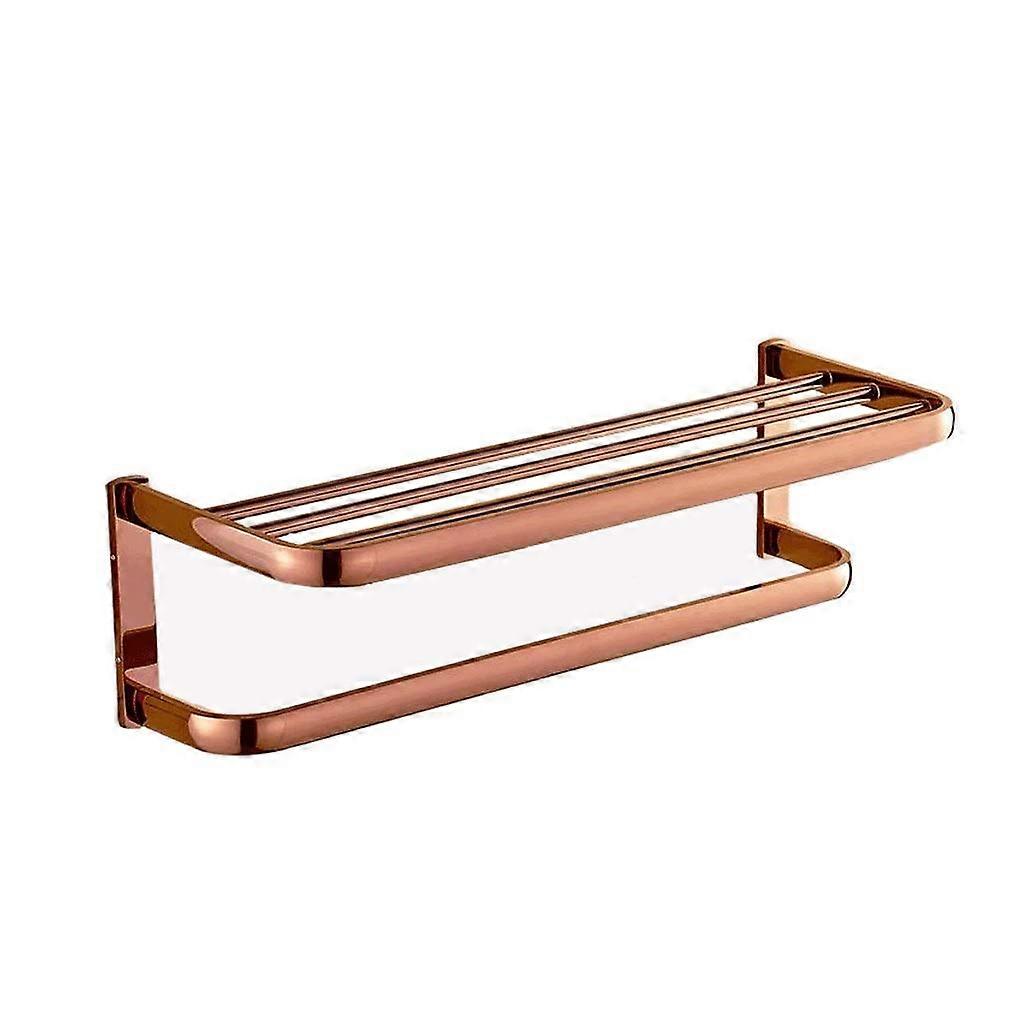 Rose Gold Wall Mounted Towel Rack 50cm Double Layer RustResistant Copper Bathroom Shelf