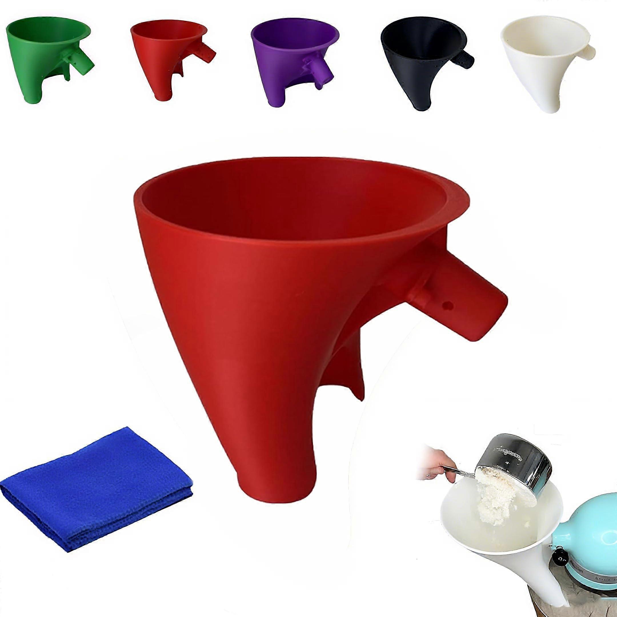 Flour Funnel with SpillProof Angled Spout for Easy Baking (Red) for KitchenAid Mixer