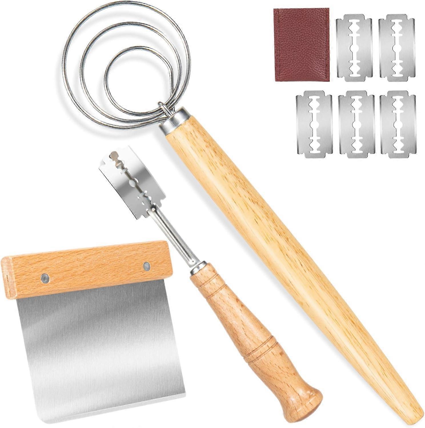 Bread Making Tools Set with Danish Dough Whisk, Bench Scraper and Bread Lame for Sourdough Baking