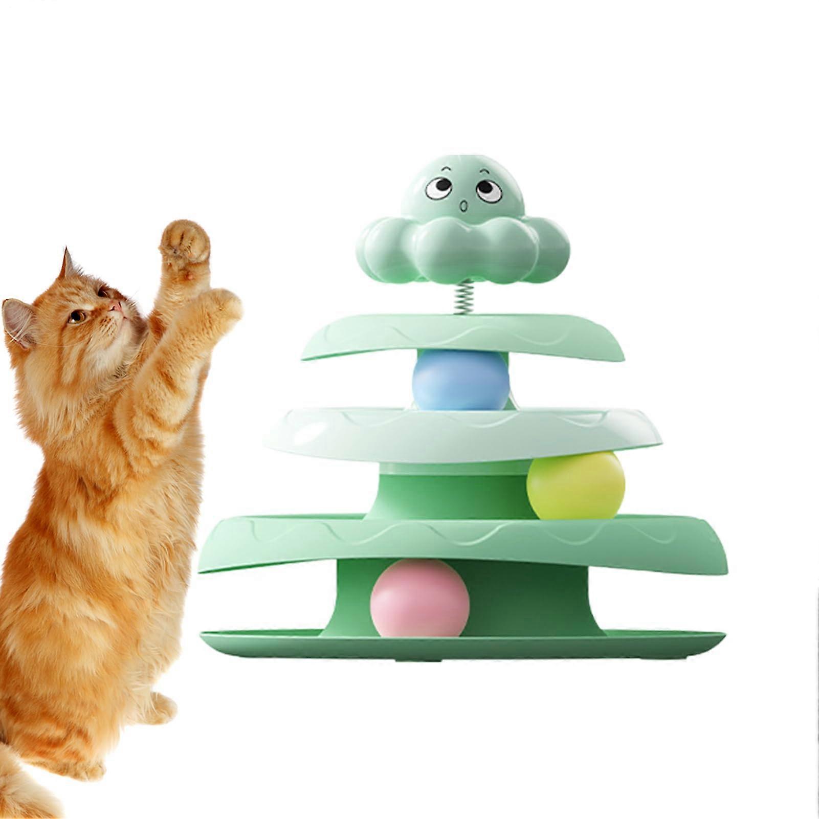Cat Ball Tower with ThreeLayer Tracks and AntiSlip Base, Interactive Indoor Cat Exercise Toy