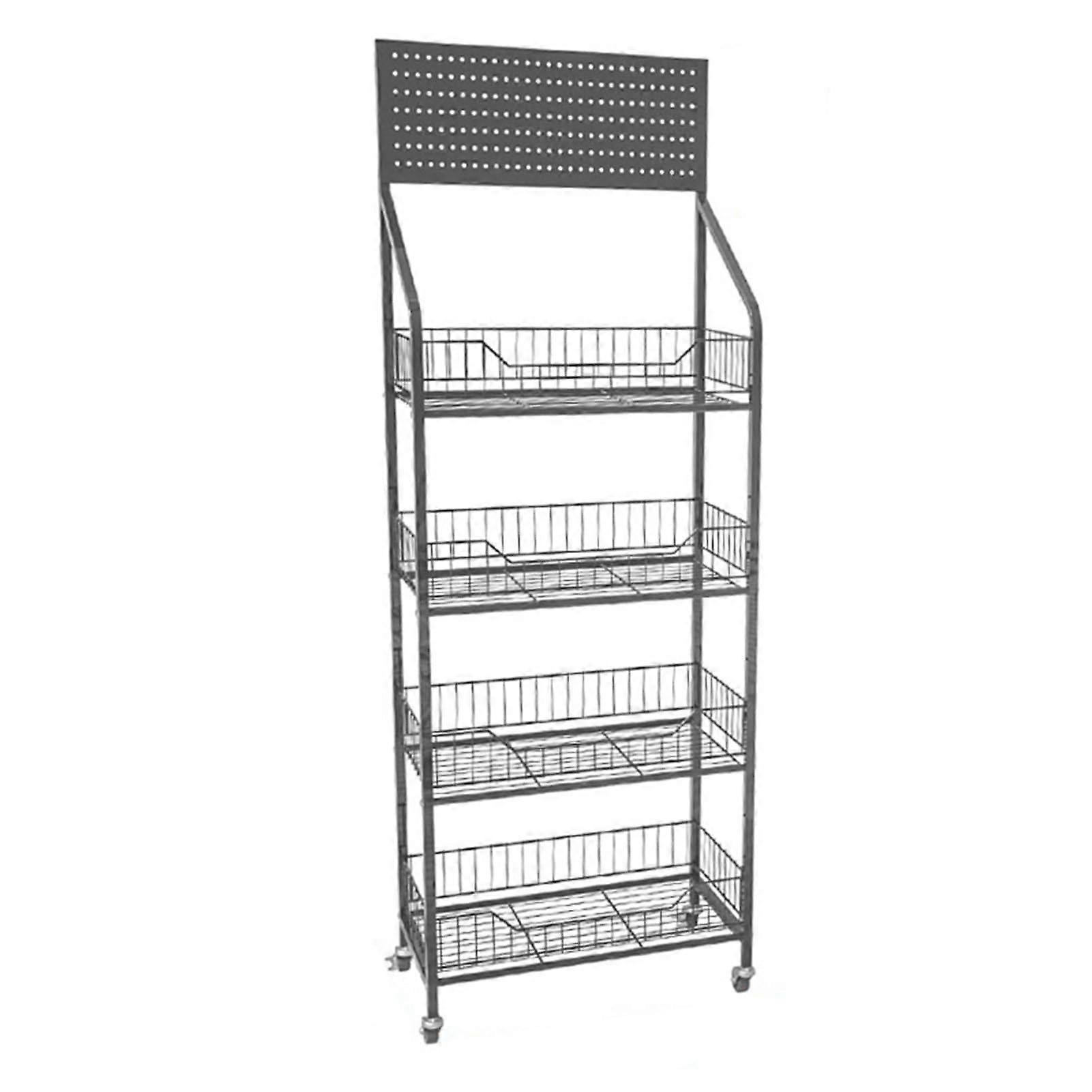 4 Tier Metal Retail Display Rack with DoubleSided Adjustable Crossbars for Snacks, Black