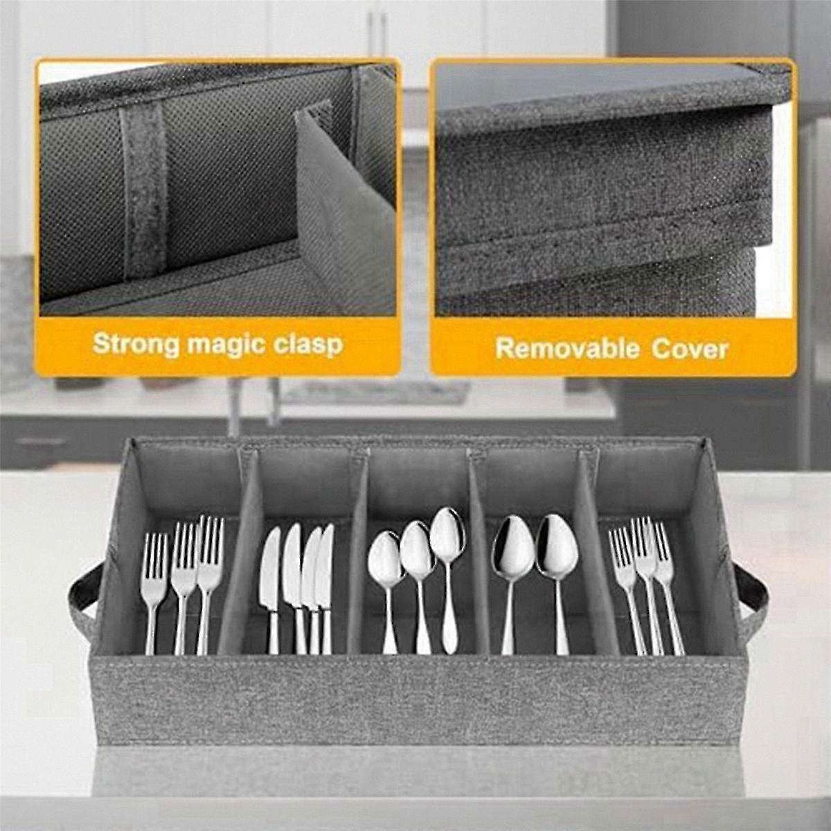 Adjustable Silverware Organizer, 5 Compartment Storage Box