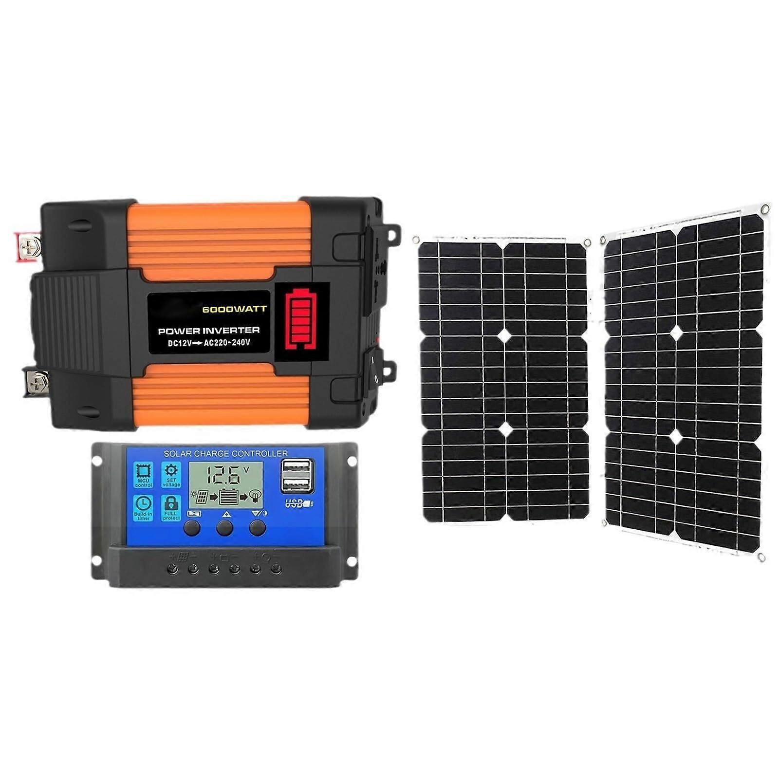 Solar Power Inverter Kit 6000W 12V with Waterproof Panel and Controller for Home Backup