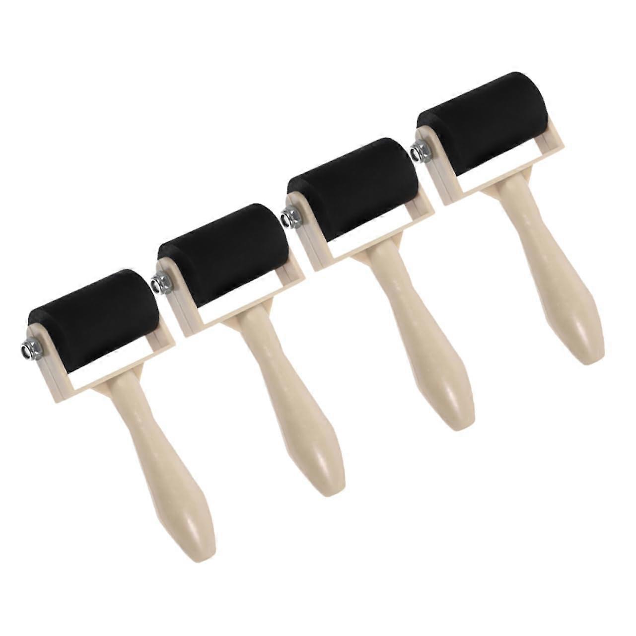 4pcs Printmaking Brayer Set Rubber Ink Roller for Art Craft Projects Easy Clean Plastic Handle