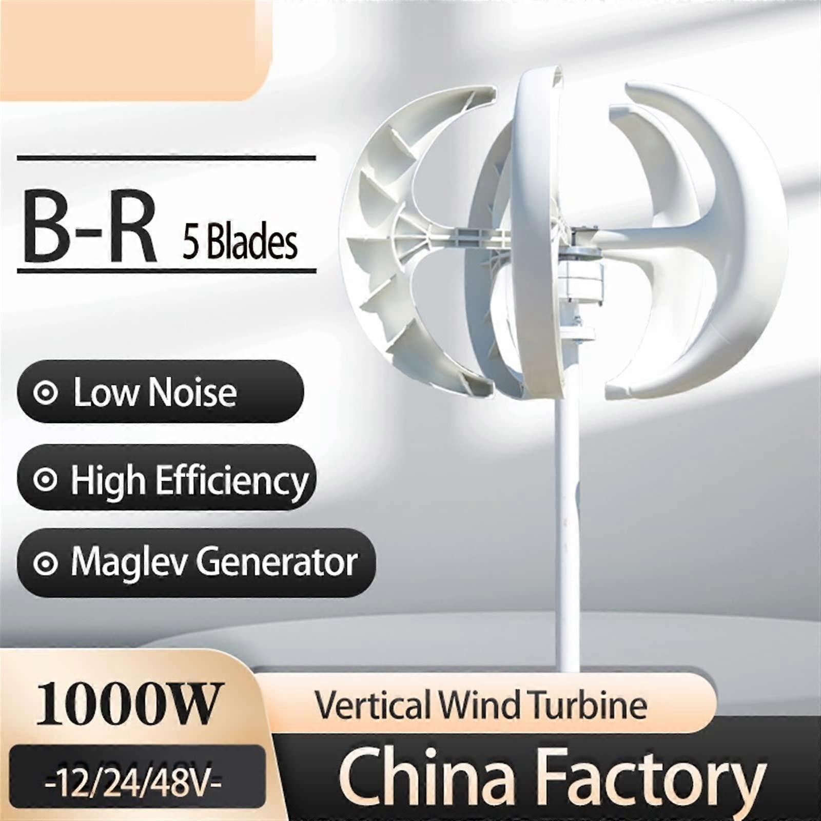 1000W Vertical Wind Turbine Generator 48V Red with MPPT Controller for Home Off Grid Power System