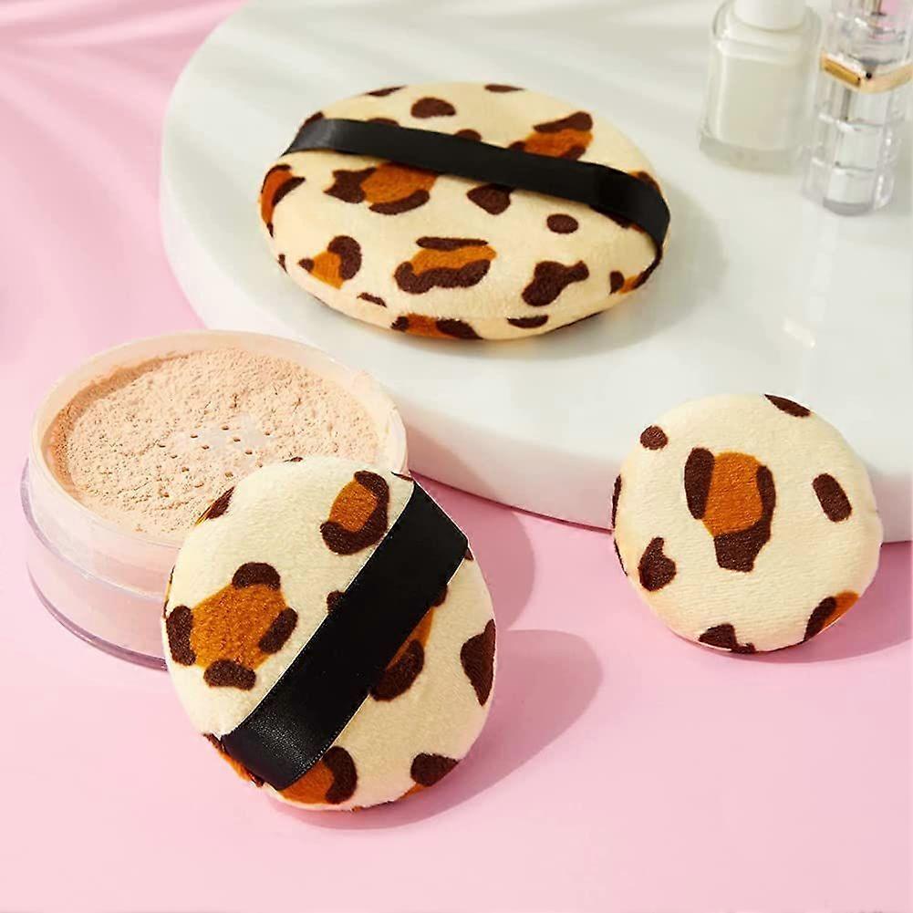 Leopard Print Makeup Powder Puff, Round Double Sided Flocking Puff, Dry Pressed