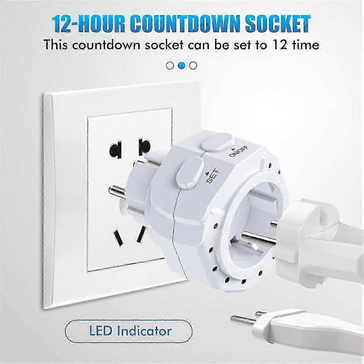 12 Time Ranges with 2 Buttons Timer Switch Socket LED Display, Countdown Status for Lighting and Hou