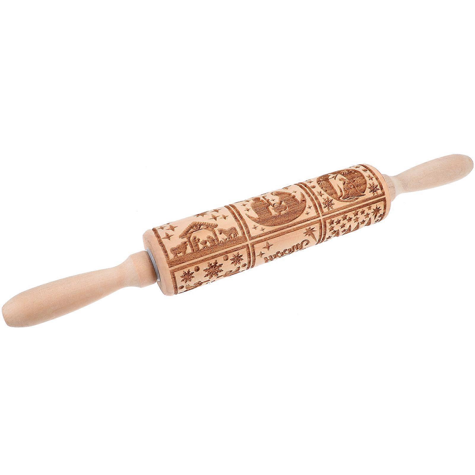 Jesus Birth Pattern Wood Rolling Pin for Baking Single Item