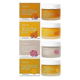 Organic Mature Women Skin Care Set - Rose Revive Face Scrub, Anti-Aging & Intense Glow Day Balm, Anti-wrinkle Night Balm, and Dark Circles & Eye Bag R