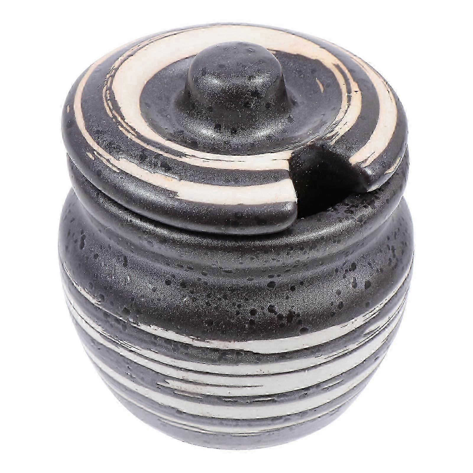 Ceramic Pot compatible Kitchen Use 2Pcs Black Condiment Storage