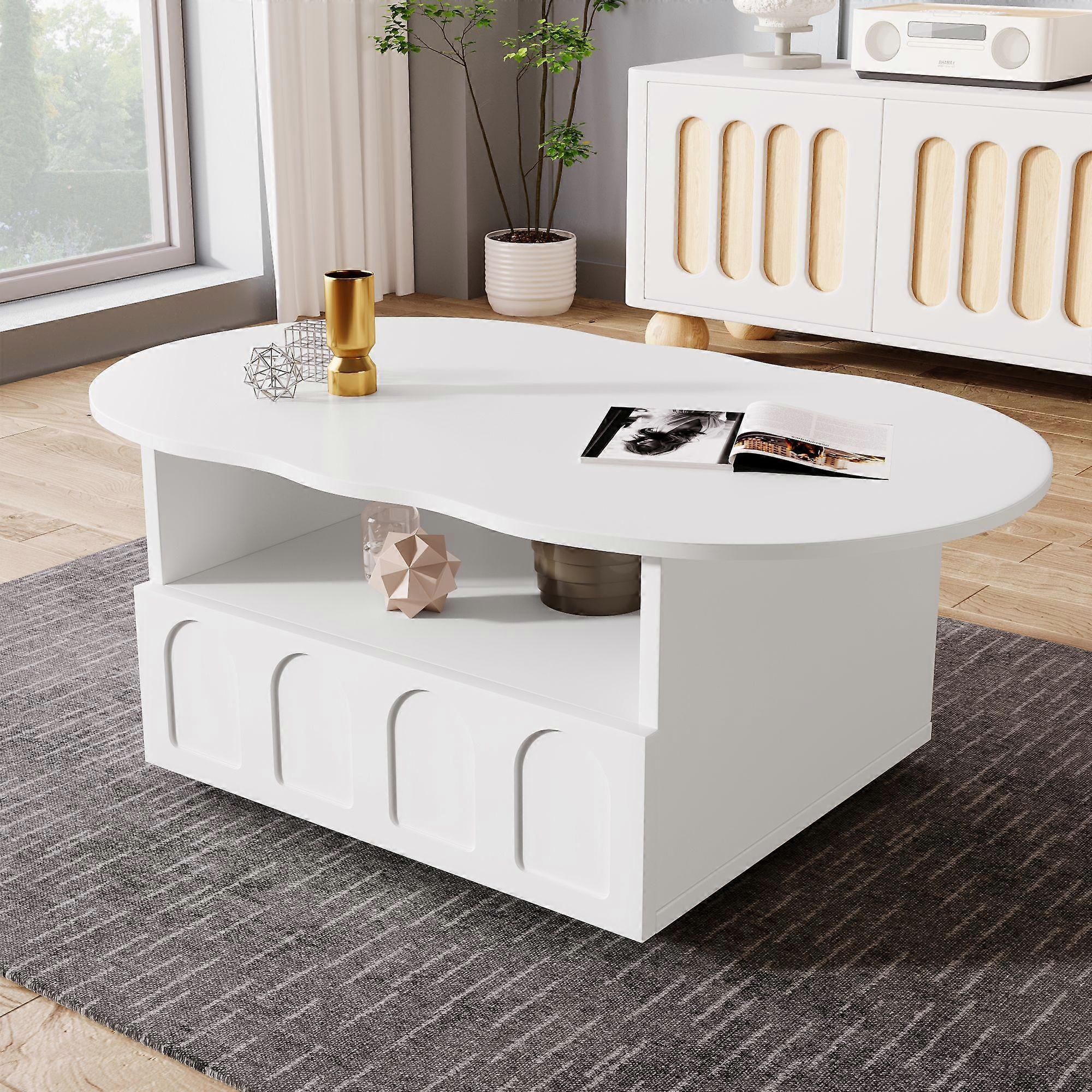Coffee Table, Cloud-Shaped Coffee Table with Drawer and Storage Compartments