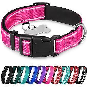 Reflective Dog Collar – Hot Pink – M – Extra Soft Padding – Basic Nylon Pet Collar – Quick Release Buckle – Fits Small, Medium and Large Dogs,