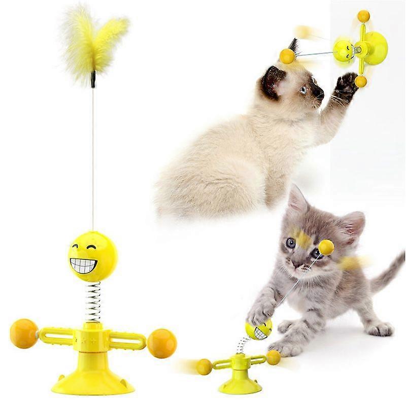 Cat Spring Toy with Suction Base Feather Teaser Yellow