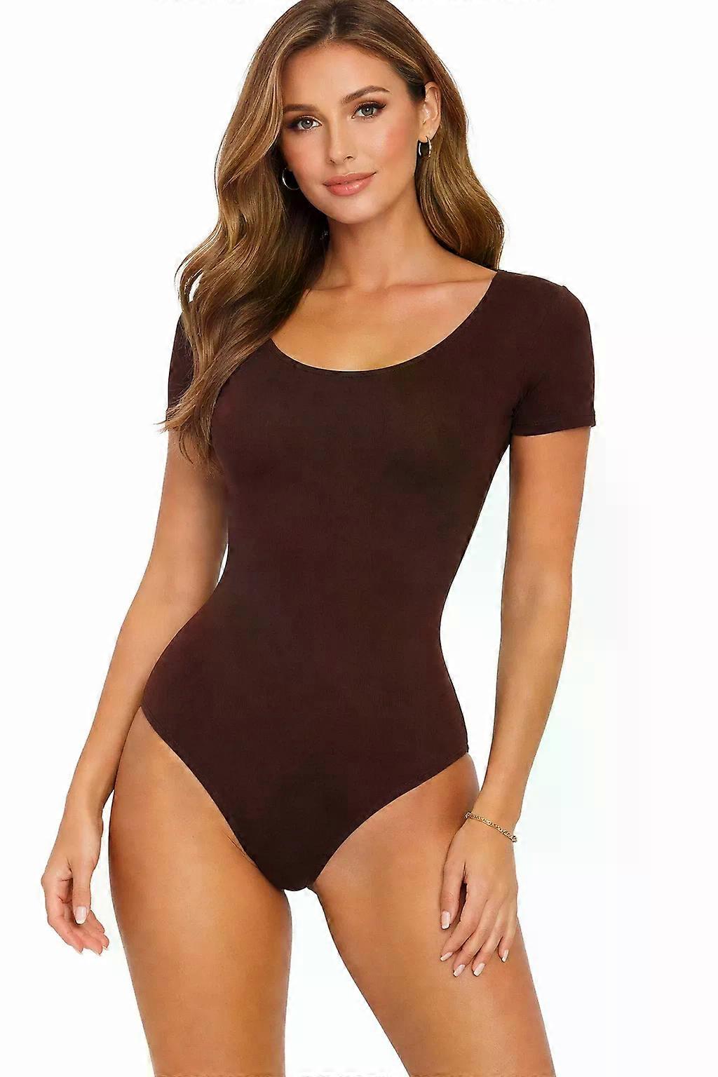 Damen Kurzarm-Stretch-Body mit Rundhalsausschnitt
