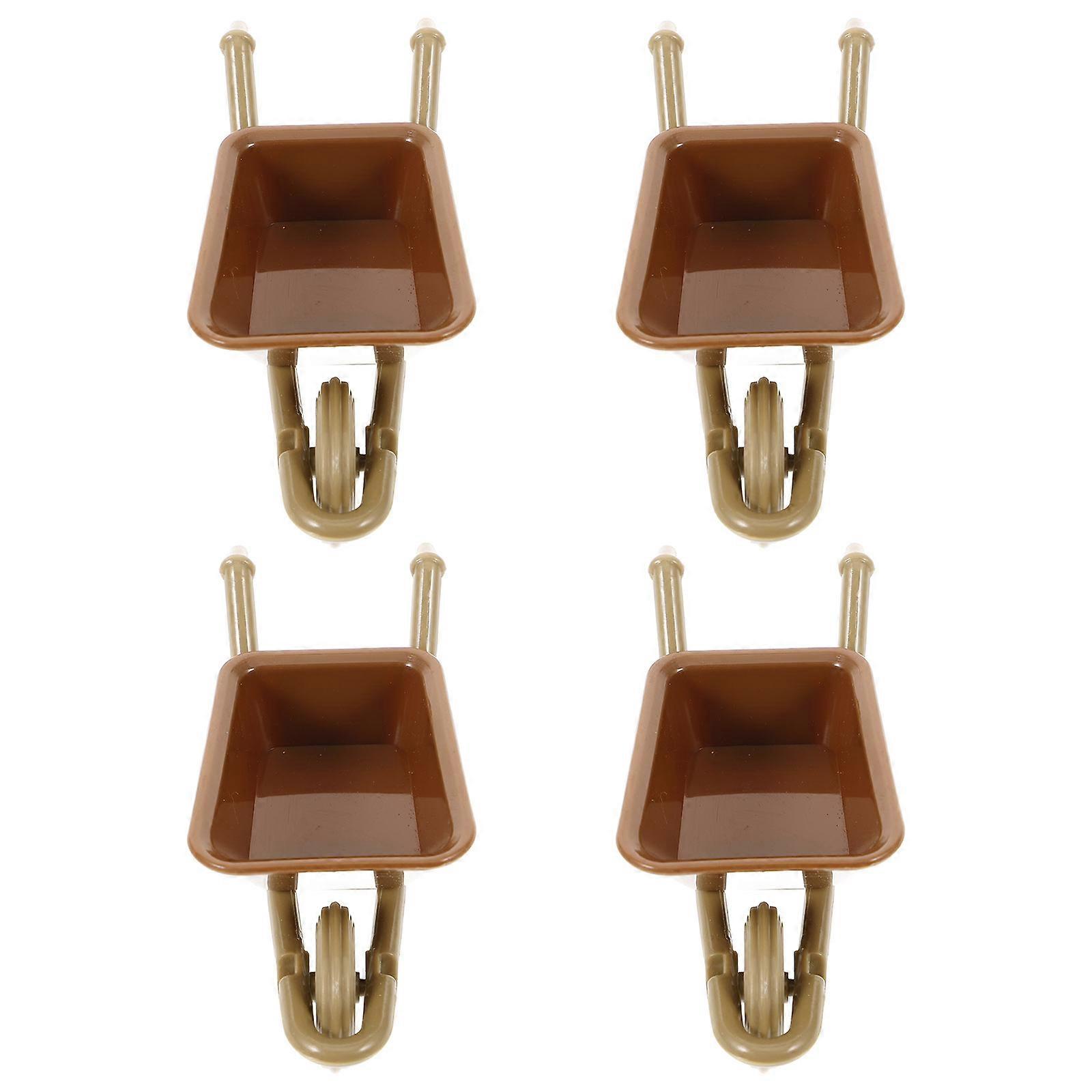 4pcs Mini Wheelbarrow Model Tiny Wheelbarrow Mini House Micro Landscape Decoration