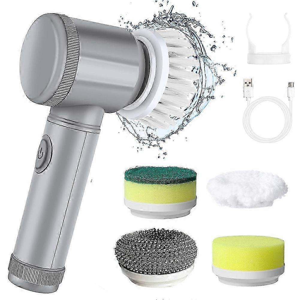 5pcs Handheld Cordless Electric Cleaning Brush compatible with Kitchen Cleaning Tool Multi-Function Automatic C