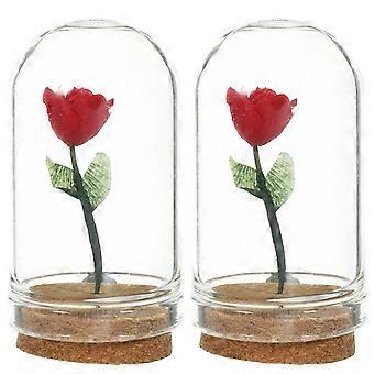 Miniature Flower Mini Rose Dome for Home Decoration 2Pcs Glass Resin