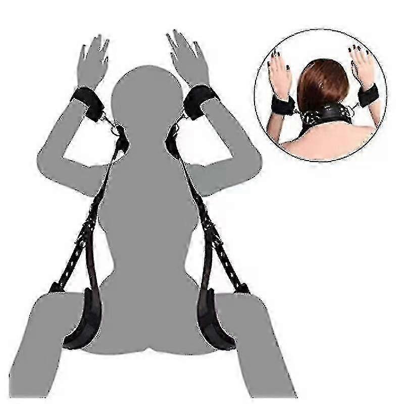 leather thigh restraints with handcuffs for open binding