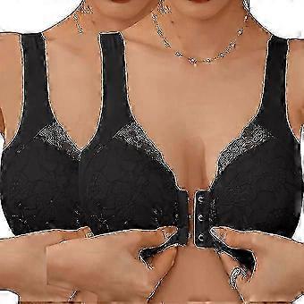 2pcs Women's Front Closure Bras Wireless Plus Size Full Coverage Lace Bra Seamless Push Up Comfort Brassiere Racerback Bra For Everyday Yoga
